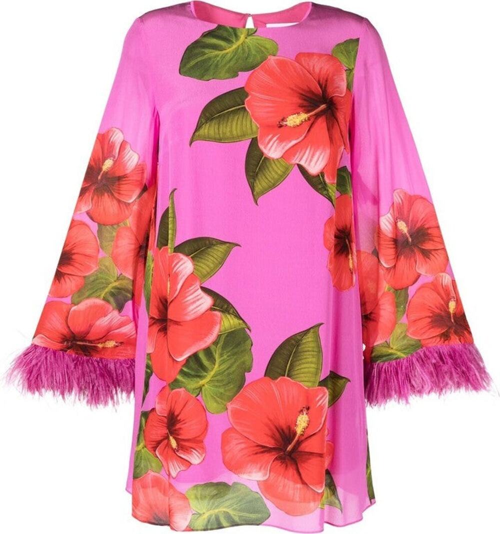 Borgo De Nor Cocoa Feather-Trim Mini Dress - UK 8 (4)
